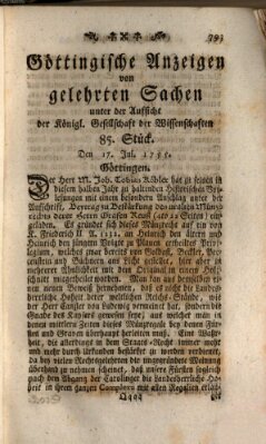 Göttingische Anzeigen von gelehrten Sachen (Göttingische Zeitungen von gelehrten Sachen) Donnerstag 17. Juli 1755