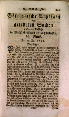 Göttingische Anzeigen von gelehrten Sachen (Göttingische Zeitungen von gelehrten Sachen) Samstag 19. Juli 1755