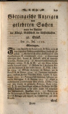 Göttingische Anzeigen von gelehrten Sachen (Göttingische Zeitungen von gelehrten Sachen) Donnerstag 31. Juli 1755