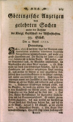 Göttingische Anzeigen von gelehrten Sachen (Göttingische Zeitungen von gelehrten Sachen) Montag 4. August 1755