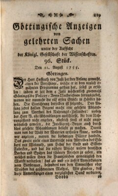 Göttingische Anzeigen von gelehrten Sachen (Göttingische Zeitungen von gelehrten Sachen) Montag 11. August 1755