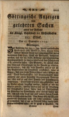 Göttingische Anzeigen von gelehrten Sachen (Göttingische Zeitungen von gelehrten Sachen) Samstag 13. September 1755