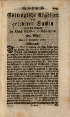 Göttingische Anzeigen von gelehrten Sachen (Göttingische Zeitungen von gelehrten Sachen) Donnerstag 18. September 1755