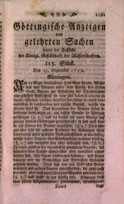 Göttingische Anzeigen von gelehrten Sachen (Göttingische Zeitungen von gelehrten Sachen) Donnerstag 25. September 1755