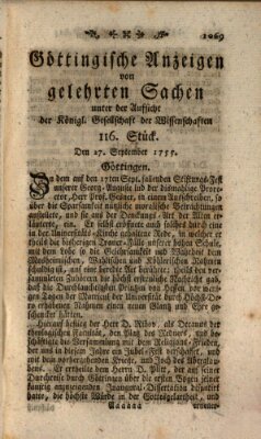 Göttingische Anzeigen von gelehrten Sachen (Göttingische Zeitungen von gelehrten Sachen) Samstag 27. September 1755