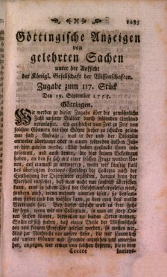 Göttingische Anzeigen von gelehrten Sachen (Göttingische Zeitungen von gelehrten Sachen) Montag 29. September 1755