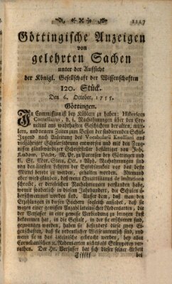 Göttingische Anzeigen von gelehrten Sachen (Göttingische Zeitungen von gelehrten Sachen) Montag 6. Oktober 1755