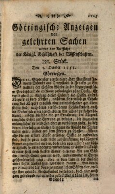 Göttingische Anzeigen von gelehrten Sachen (Göttingische Zeitungen von gelehrten Sachen) Donnerstag 9. Oktober 1755