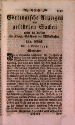 Göttingische Anzeigen von gelehrten Sachen (Göttingische Zeitungen von gelehrten Sachen) Samstag 11. Oktober 1755