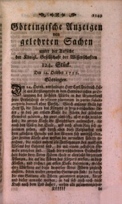 Göttingische Anzeigen von gelehrten Sachen (Göttingische Zeitungen von gelehrten Sachen) Dienstag 14. Oktober 1755