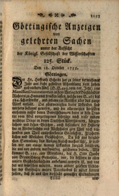 Göttingische Anzeigen von gelehrten Sachen (Göttingische Zeitungen von gelehrten Sachen) Samstag 18. Oktober 1755