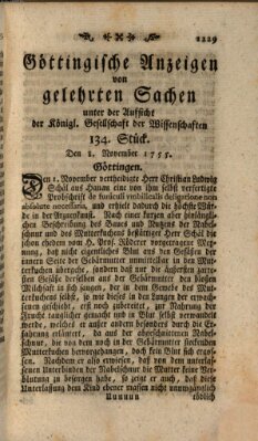 Göttingische Anzeigen von gelehrten Sachen (Göttingische Zeitungen von gelehrten Sachen) Samstag 8. November 1755