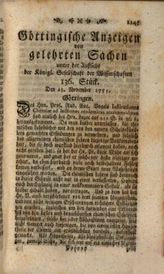 Göttingische Anzeigen von gelehrten Sachen (Göttingische Zeitungen von gelehrten Sachen) Donnerstag 13. November 1755