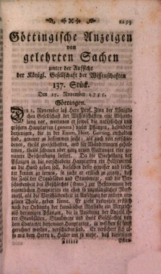 Göttingische Anzeigen von gelehrten Sachen (Göttingische Zeitungen von gelehrten Sachen) Samstag 15. November 1755