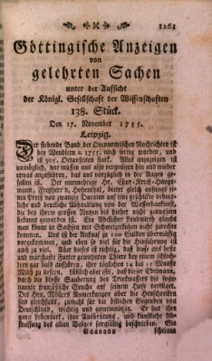 Göttingische Anzeigen von gelehrten Sachen (Göttingische Zeitungen von gelehrten Sachen) Montag 17. November 1755