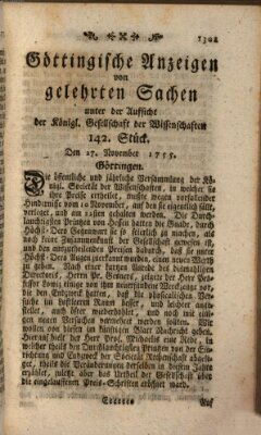 Göttingische Anzeigen von gelehrten Sachen (Göttingische Zeitungen von gelehrten Sachen) Donnerstag 27. November 1755