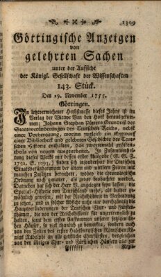 Göttingische Anzeigen von gelehrten Sachen (Göttingische Zeitungen von gelehrten Sachen) Samstag 29. November 1755