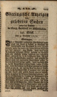 Göttingische Anzeigen von gelehrten Sachen (Göttingische Zeitungen von gelehrten Sachen) Donnerstag 4. Dezember 1755