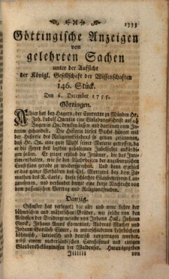 Göttingische Anzeigen von gelehrten Sachen (Göttingische Zeitungen von gelehrten Sachen) Samstag 6. Dezember 1755