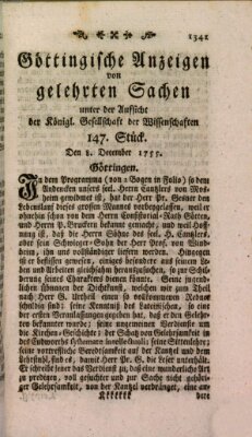 Göttingische Anzeigen von gelehrten Sachen (Göttingische Zeitungen von gelehrten Sachen) Montag 8. Dezember 1755