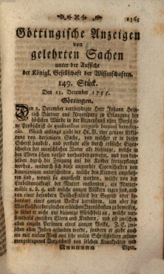 Göttingische Anzeigen von gelehrten Sachen (Göttingische Zeitungen von gelehrten Sachen) Samstag 13. Dezember 1755