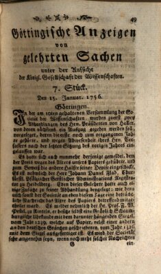 Göttingische Anzeigen von gelehrten Sachen (Göttingische Zeitungen von gelehrten Sachen) Donnerstag 15. Januar 1756