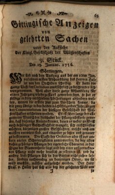 Göttingische Anzeigen von gelehrten Sachen (Göttingische Zeitungen von gelehrten Sachen) Montag 19. Januar 1756