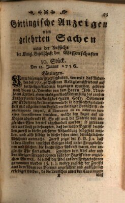 Göttingische Anzeigen von gelehrten Sachen (Göttingische Zeitungen von gelehrten Sachen) Donnerstag 22. Januar 1756