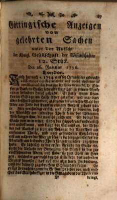 Göttingische Anzeigen von gelehrten Sachen (Göttingische Zeitungen von gelehrten Sachen) Montag 26. Januar 1756