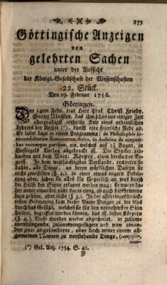 Göttingische Anzeigen von gelehrten Sachen (Göttingische Zeitungen von gelehrten Sachen) Donnerstag 19. Februar 1756