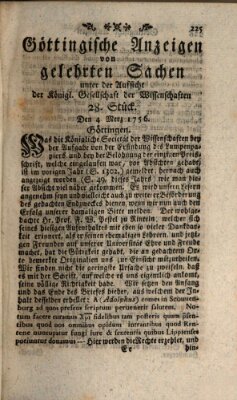 Göttingische Anzeigen von gelehrten Sachen (Göttingische Zeitungen von gelehrten Sachen) Donnerstag 4. März 1756