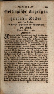 Göttingische Anzeigen von gelehrten Sachen (Göttingische Zeitungen von gelehrten Sachen) Samstag 6. März 1756