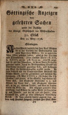 Göttingische Anzeigen von gelehrten Sachen (Göttingische Zeitungen von gelehrten Sachen) Donnerstag 11. März 1756