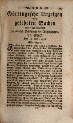 Göttingische Anzeigen von gelehrten Sachen (Göttingische Zeitungen von gelehrten Sachen) Samstag 13. März 1756