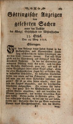 Göttingische Anzeigen von gelehrten Sachen (Göttingische Zeitungen von gelehrten Sachen) Montag 15. März 1756