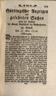 Göttingische Anzeigen von gelehrten Sachen (Göttingische Zeitungen von gelehrten Sachen) Samstag 27. März 1756