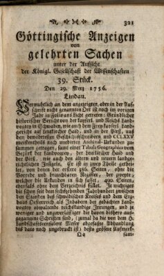 Göttingische Anzeigen von gelehrten Sachen (Göttingische Zeitungen von gelehrten Sachen) Montag 29. März 1756