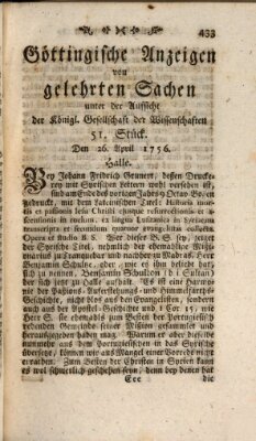 Göttingische Anzeigen von gelehrten Sachen (Göttingische Zeitungen von gelehrten Sachen) Montag 26. April 1756