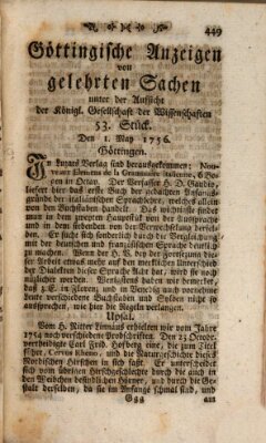 Göttingische Anzeigen von gelehrten Sachen (Göttingische Zeitungen von gelehrten Sachen) Samstag 1. Mai 1756