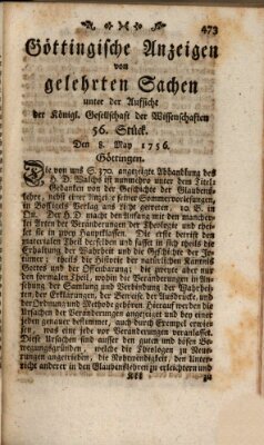 Göttingische Anzeigen von gelehrten Sachen (Göttingische Zeitungen von gelehrten Sachen) Samstag 8. Mai 1756