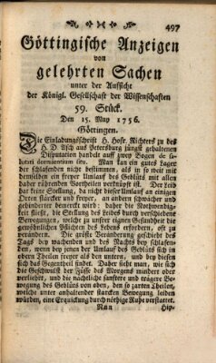 Göttingische Anzeigen von gelehrten Sachen (Göttingische Zeitungen von gelehrten Sachen) Samstag 15. Mai 1756