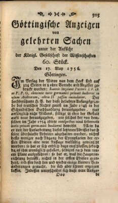 Göttingische Anzeigen von gelehrten Sachen (Göttingische Zeitungen von gelehrten Sachen) Montag 17. Mai 1756