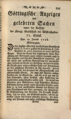 Göttingische Anzeigen von gelehrten Sachen (Göttingische Zeitungen von gelehrten Sachen) Samstag 12. Juni 1756