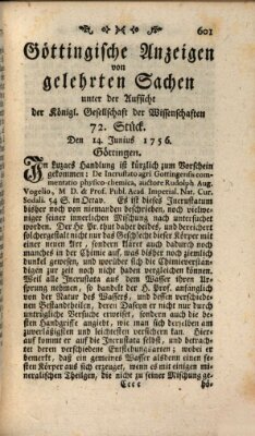 Göttingische Anzeigen von gelehrten Sachen (Göttingische Zeitungen von gelehrten Sachen) Montag 14. Juni 1756