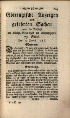 Göttingische Anzeigen von gelehrten Sachen (Göttingische Zeitungen von gelehrten Sachen) Donnerstag 17. Juni 1756