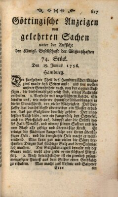 Göttingische Anzeigen von gelehrten Sachen (Göttingische Zeitungen von gelehrten Sachen) Samstag 19. Juni 1756