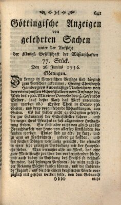 Göttingische Anzeigen von gelehrten Sachen (Göttingische Zeitungen von gelehrten Sachen) Samstag 26. Juni 1756