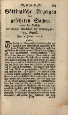 Göttingische Anzeigen von gelehrten Sachen (Göttingische Zeitungen von gelehrten Sachen) Donnerstag 1. Juli 1756