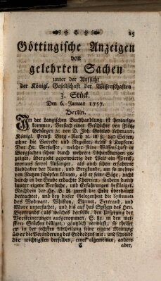 Göttingische Anzeigen von gelehrten Sachen (Göttingische Zeitungen von gelehrten Sachen) Donnerstag 6. Januar 1757