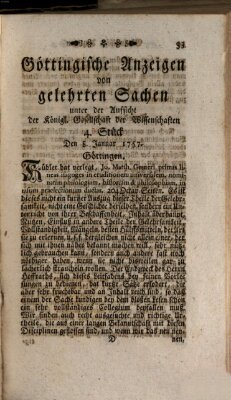 Göttingische Anzeigen von gelehrten Sachen (Göttingische Zeitungen von gelehrten Sachen) Samstag 8. Januar 1757